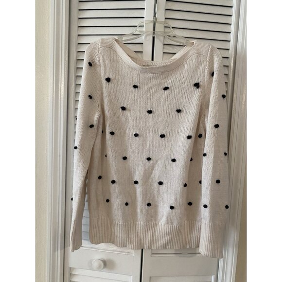 Ann Taylor Loft Off White Black polka dot long sleeve wide Neck Sweater Sz Large - Picture 1 of 7